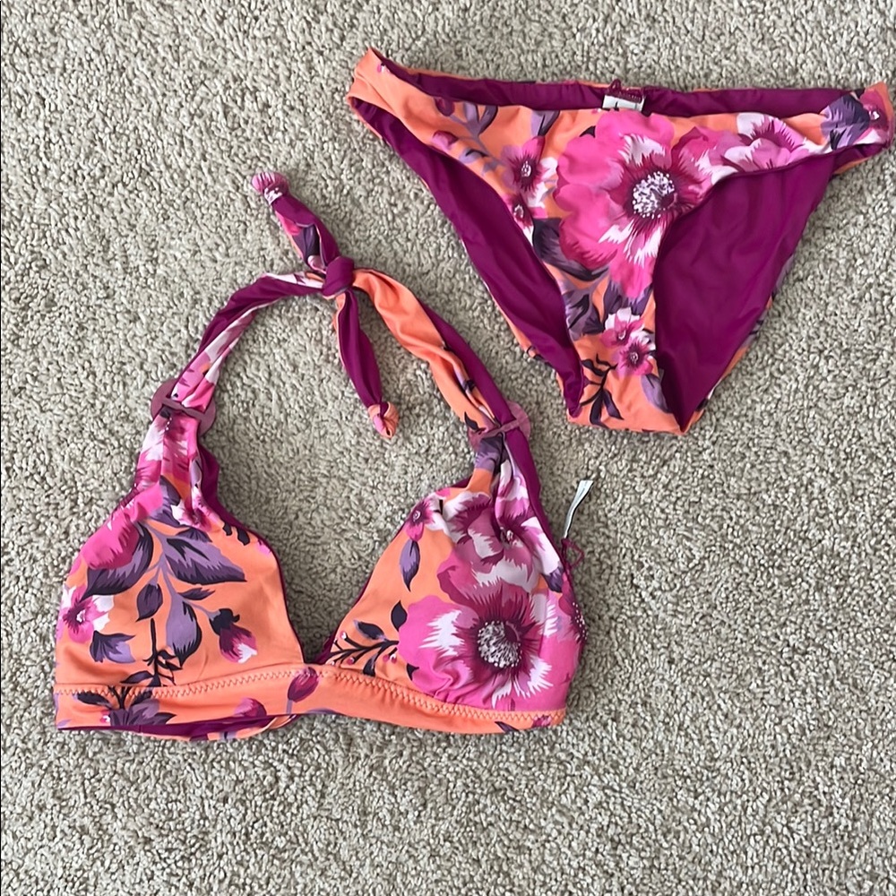 BECCA REVERSIBLE Floral Pink and Orange Bikini
